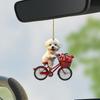 Acrylic Car Mirror Ornament Cartoon Dog Riding Bicycle Pendant For Vehicle Decor