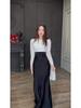 European & American 2026 Autumn Organza Satin Slim Dress with Large Swing Sleeves