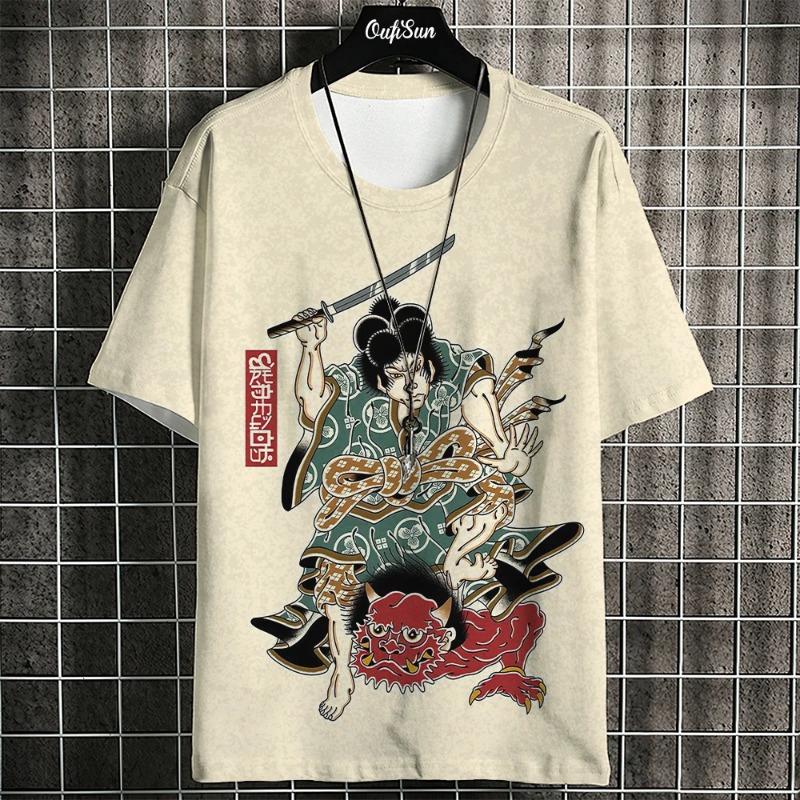 Summer Men's T-Shirt Japanese Samurai Print Casual O-Neck Short Sleeve 3d T-Shirts Street Cool Tops Oversized Male Clothing