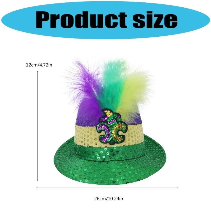 StPatricks Day Top Hat Glittering Feather Jazz Cap for Women Men Carnivals Party Festival Event Gathering Headpiece