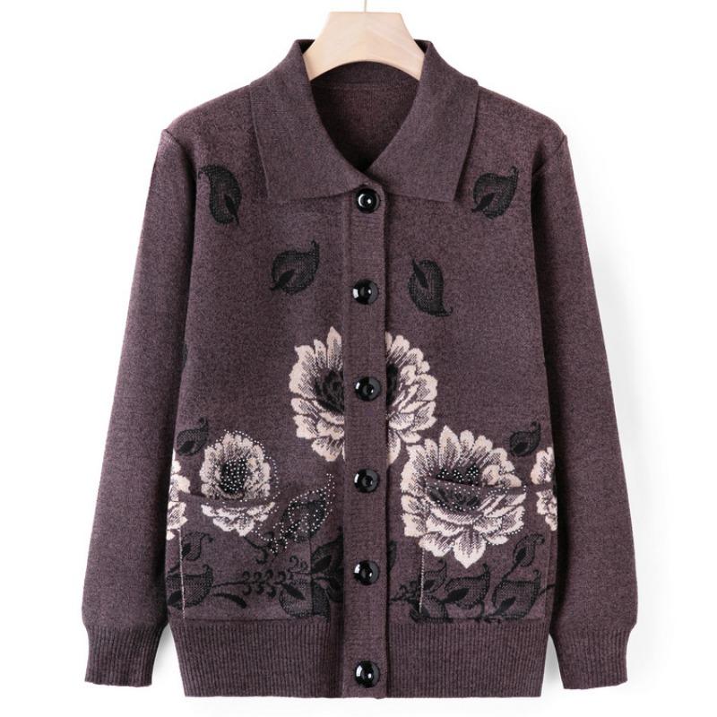 Middle-aged elderly sweater cardigan female mother wear autumn clothes old lady knitted sweater jacket grandma autumn clothes