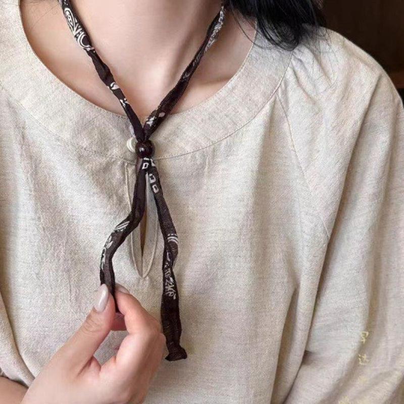Artistic Retro Fabric Necklace Scarf Neckchain Feature Multicolor Beads Adjustable Length Daily Fashion Jewelry Gift