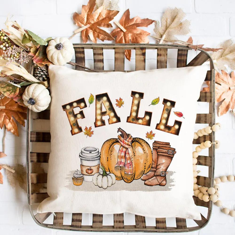 Hello Pumpkin Printed Pillow Case Autumn Party Decor Home Cushion Cover Fall Holiday Pillowcase Thanksgiving Halloween Best Gift