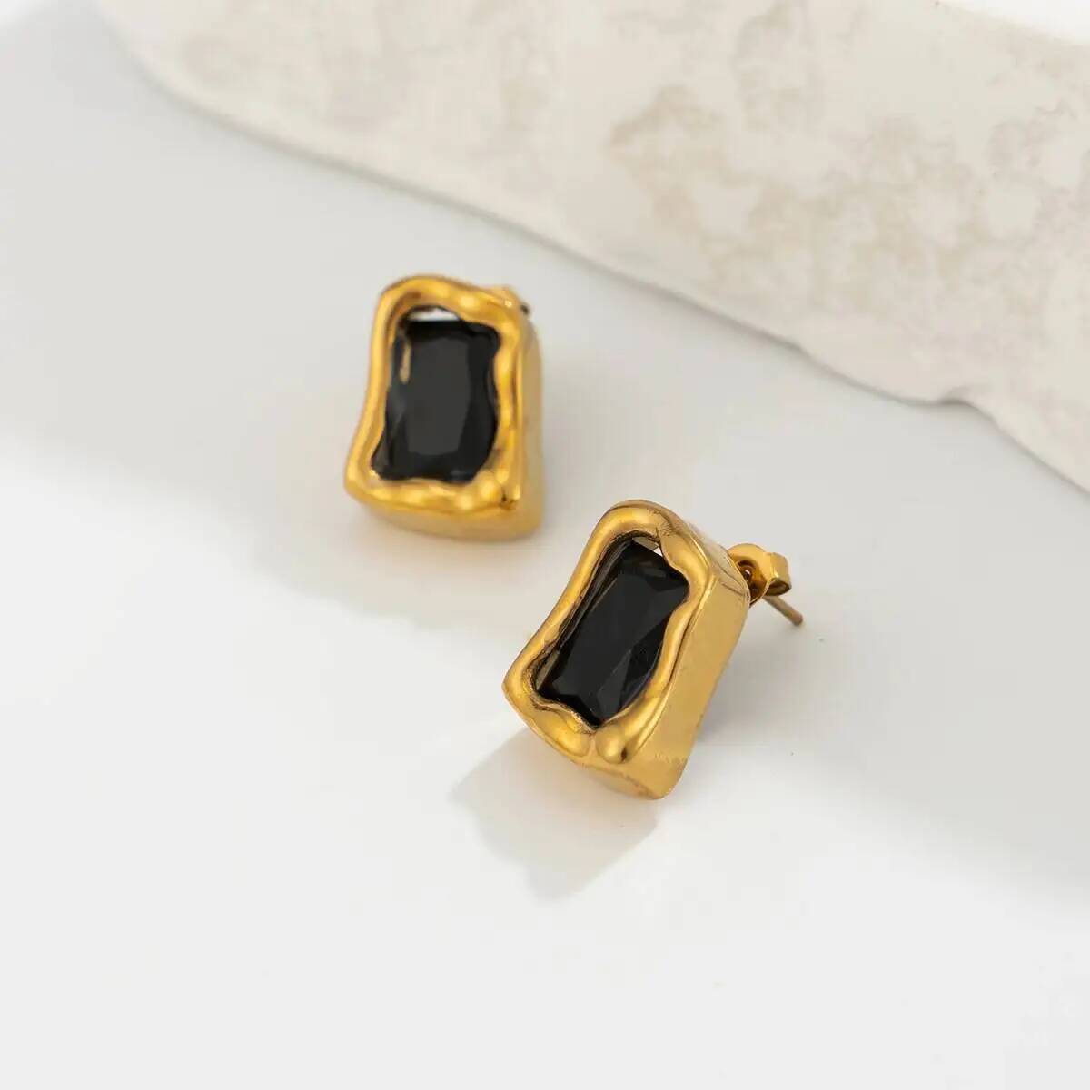 IngeSight.Z Exquisite Square Zircon 18K Gold Plated Square Stud Earrings for Women Exquisite Waterproof Stainless Steel Jewelry