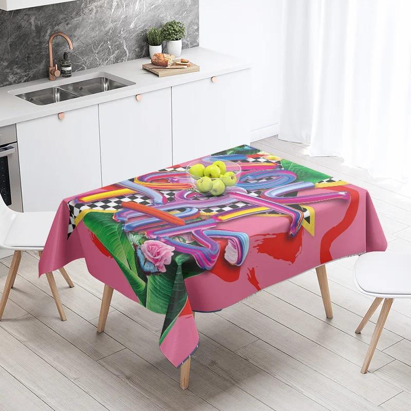 Modern Floral Tablecloth-for Dining Room or Kitchen-decorative Square Tablecloth with English Words 100x145cm