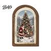 Indoor Christmas Ornament Set Vintage Arched Wooden Photo Frame with Illustration, Retro Distressed Wall Art for Holiday Tabletop Desktop And