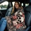 1pc Gothic Floral Skull Blanket - Lightweight Flannel Throw with Pink Roses & White Skulls, Soft & Warm for Sofa, Camping, Livin