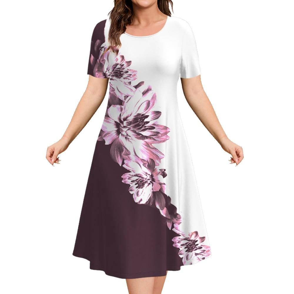 Damen Sommer Mode lockeres Kleid elegantes Rundhals kurzärmeliges Kleid
