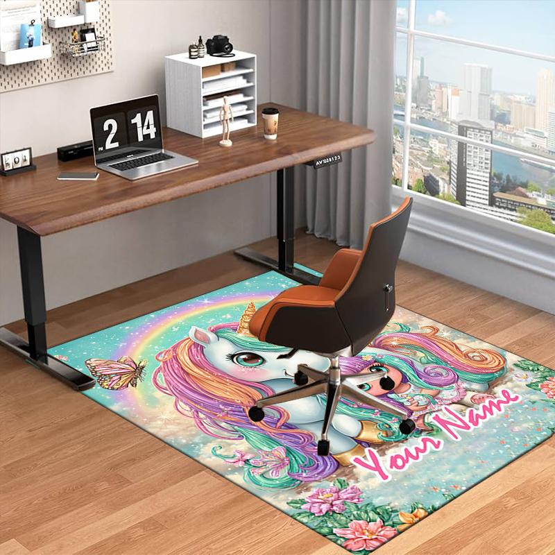 1PC Custom Name Unicorn Fairy Friendship Theme Floor Mat Ideal for Living Room, Game Rooms, Office, Bedroom Floor Mat Playful Design