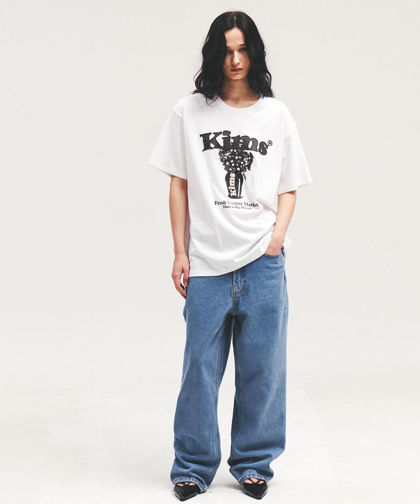 Kimseupeulesikoteunmakes (Unisex) Popcorn Flower Tee White