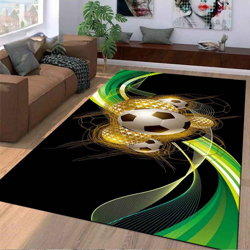 Modern Soccer Ball Carpet with Green Yellow Abstract Design Suitable for use as an anti-slip for living room bedroom sofas