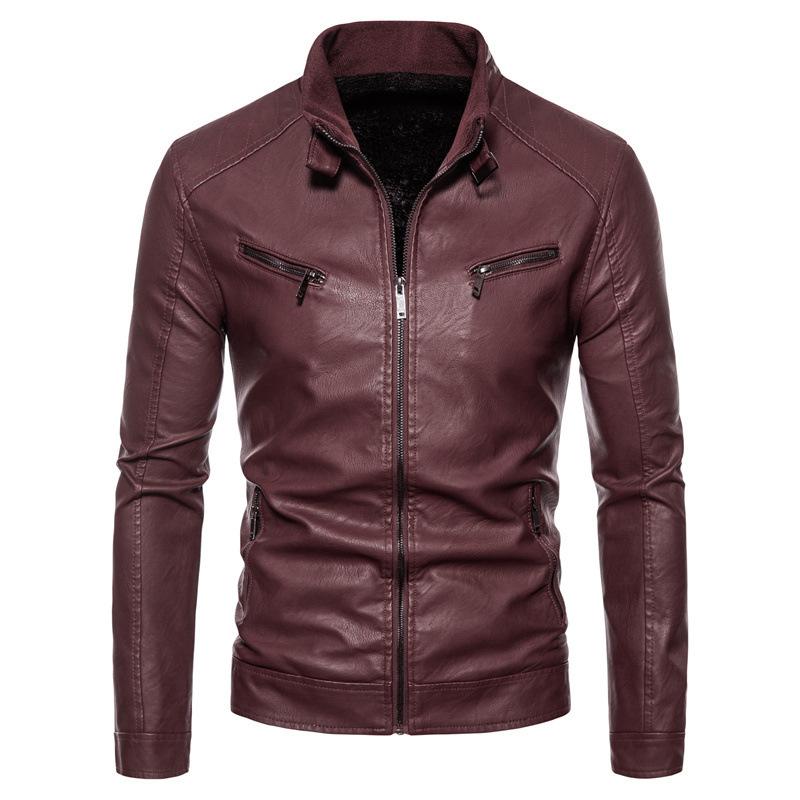 Hot autumn and winter men's pu leather jacket men's trendy youth stand-up collar punk men's locomotive leather jacket