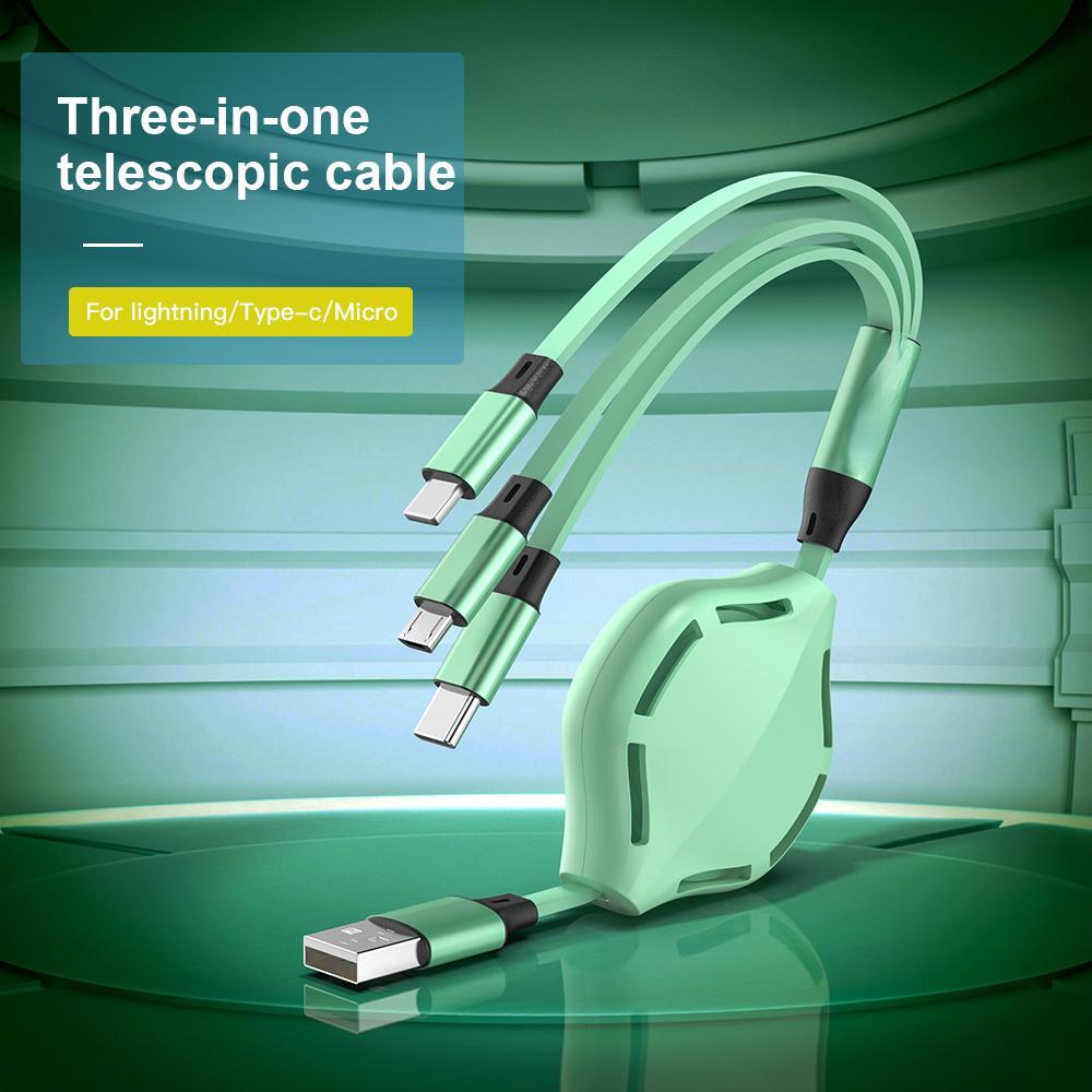 3in1 USB Cable for IPhone Type-C Charger Charging Micro USB Telescopic Extension Phone Cable