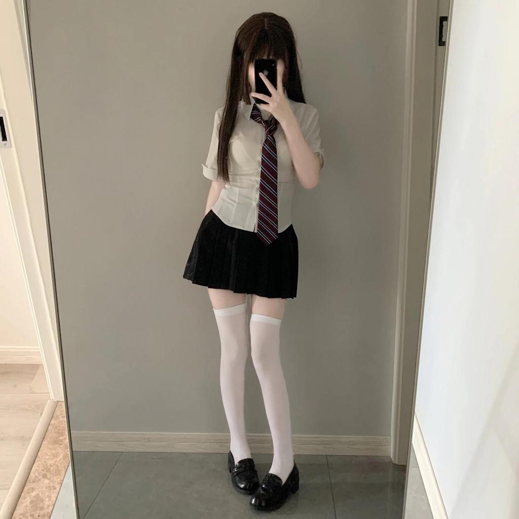 Original Women's Sexy Long-Sleeve JK Uniform Pleated Shirt - Waist-Hugging, Slim-Fit Design
