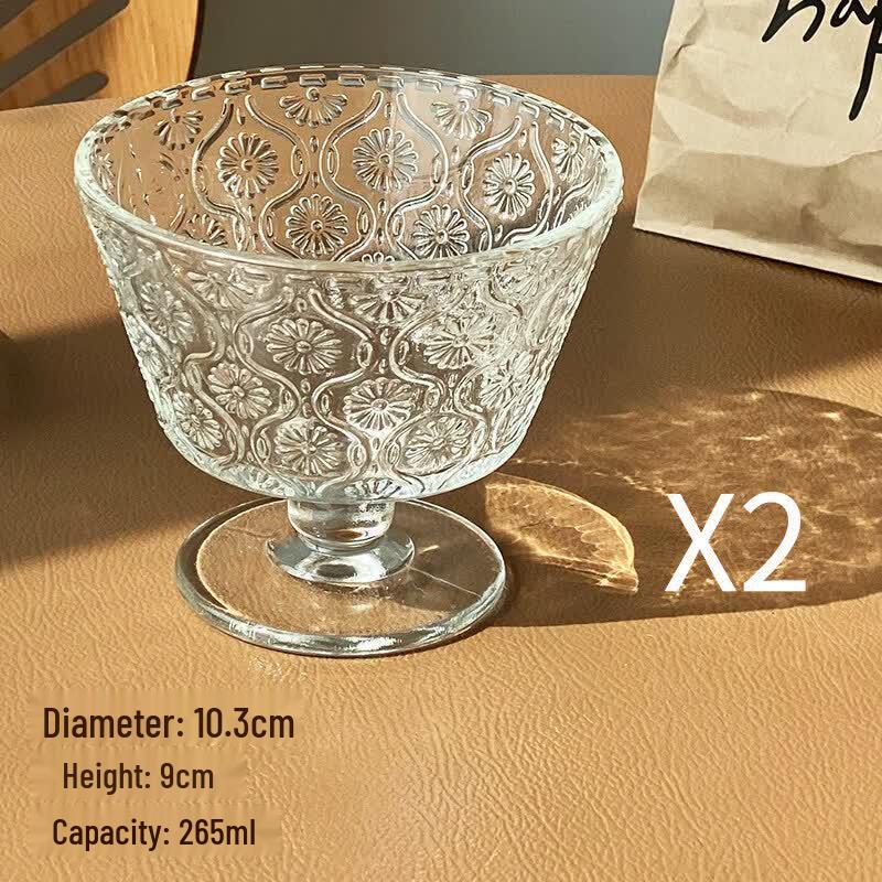 Retro Embossed Sunflower Glass Dessert Bowl