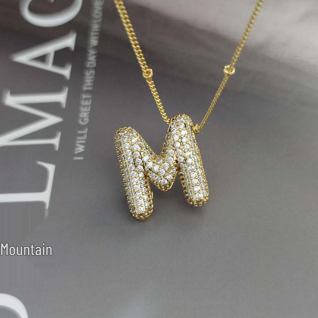 Gold-Plated Copper Zircon Balloon Bubble Alphabet Pendant Necklace