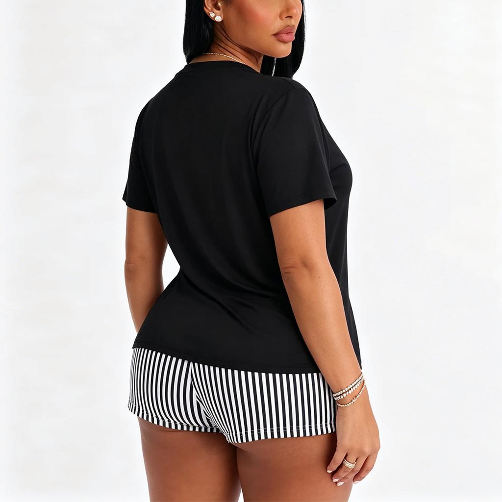 Large-size Pajama Set for Women - Stylish and Loose-fitting Short-sleeved Short Pants Two-piece Home Wear