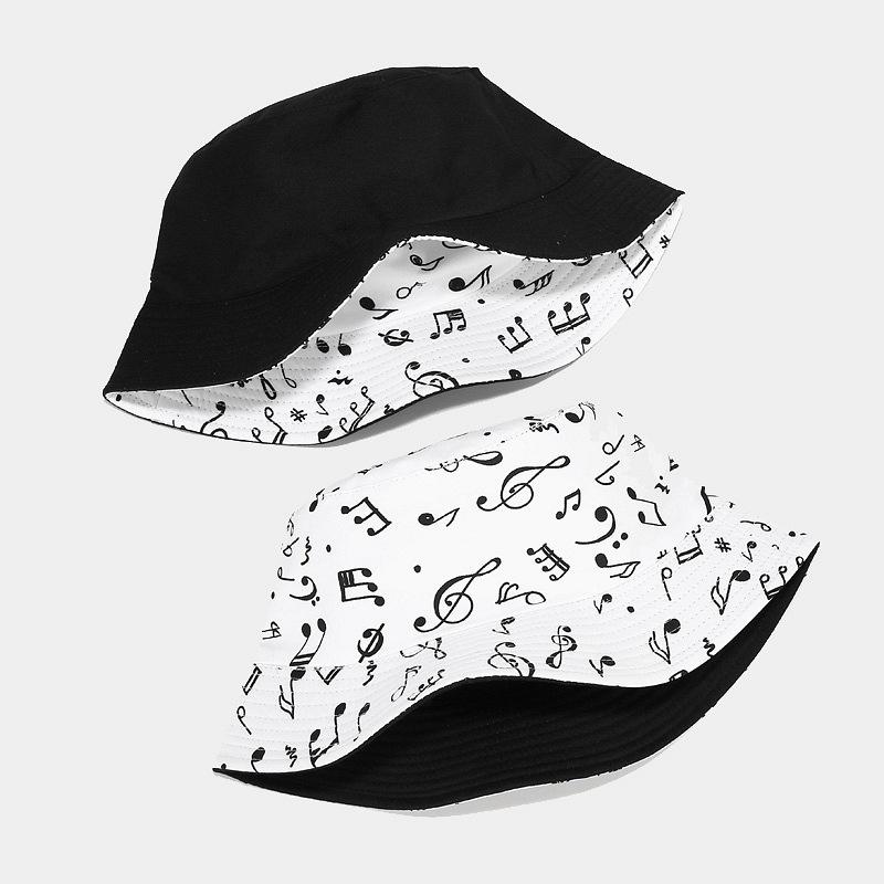 European and American New Music Note Pattern Double-sided Bucket Hat Female Summer Outdoor Travel Visor Sun Protection Basin Hat Male