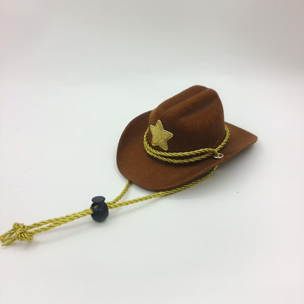 Pet Cowboy Hat Pentagram Gold Wire Silver Thread Chin Rope Cat Cowboy Hat Holiday Party Western Cowboy Hat