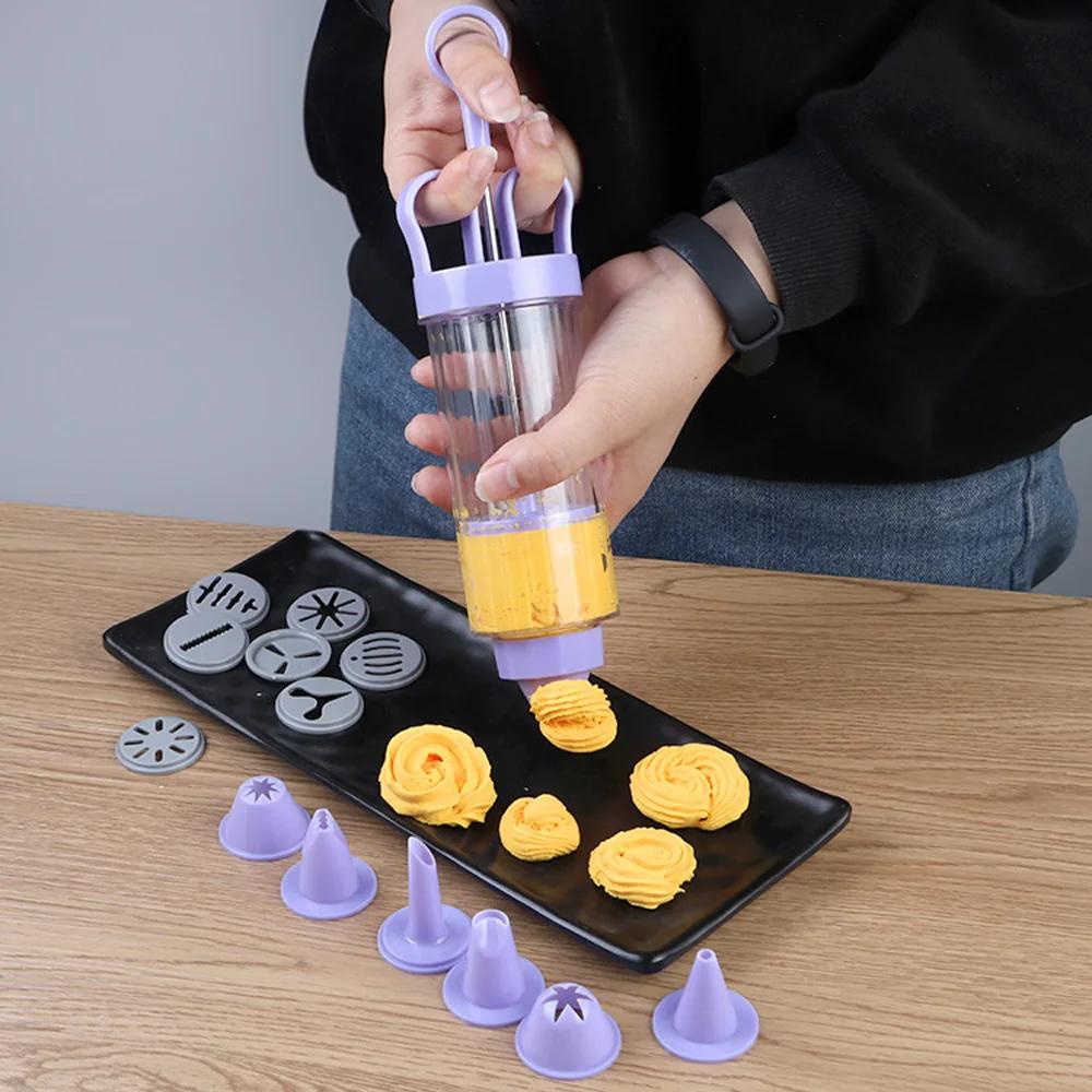 1 Set Cream Cookie Press Maker DIY Biscuit Syringe Mould Baking Icing Piping Cream Cake Tool Set Squeezing Gun Kitchen Bakeware