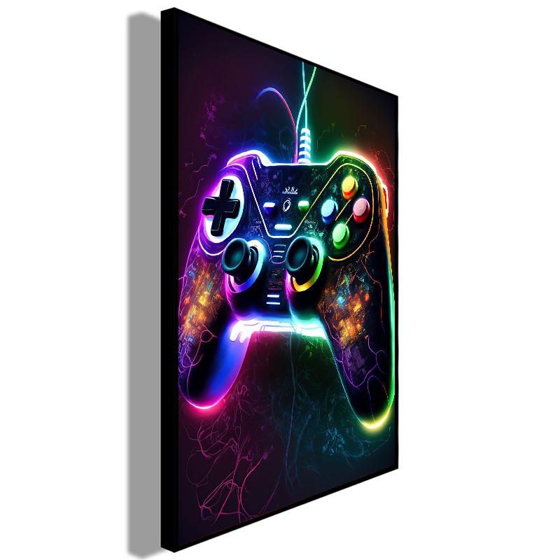 Cooles Gaming Wandbild Leinwandgemälde, Bunter Gamer Controller, Neon Pop Poster und Druck, E-Sports Raumdeko, Geschenk, Ohne Lichter