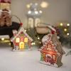 Christmas Tree Ornaments 2 Piece Wooden Pendant With Light Gingerbread House Christmas Tree Pendant For Holiday Party Supplies