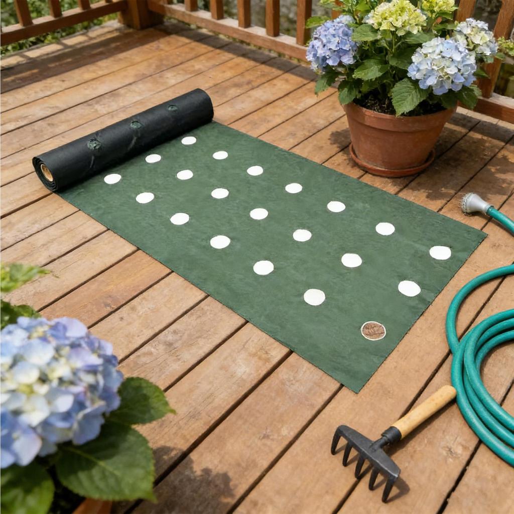 Green Black Perforated Grass Proof Cloth 19.7x3.3ft Pre-punched Permeable Outside Grass Block Fabric For Landscaping Lawn Patio