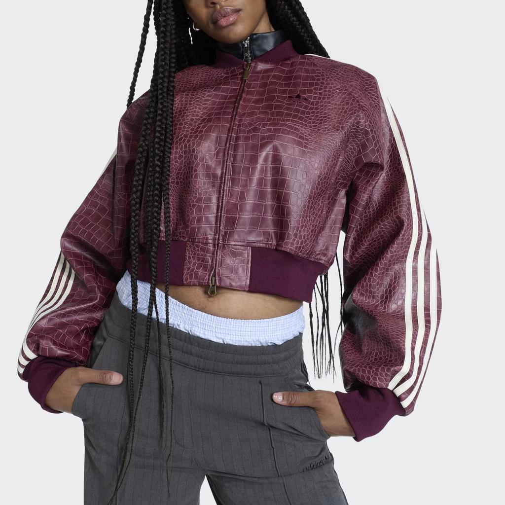Adidas Originals Pleather Loose Fit Zip Long Sleeve Jacket Women jackets KD8792