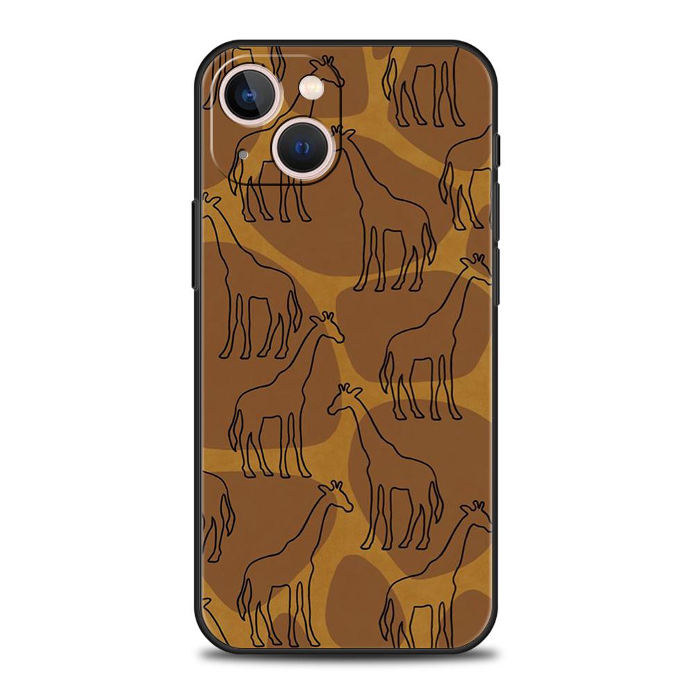 Luxury TPU Soft Phone Case For iPhone 16 11 15 14 Pro MAX 12 13 7 8 Plus X XR XS SE 2022 Black Cover Giraffe Illustration