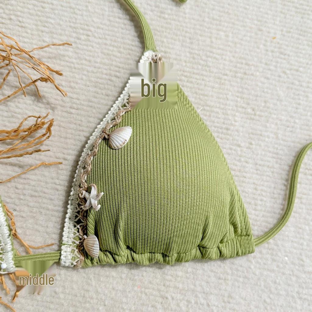 2024 Sexy Trekantkopp Bikini: Skjell Snøring Halter Badedrakt for Kvinner