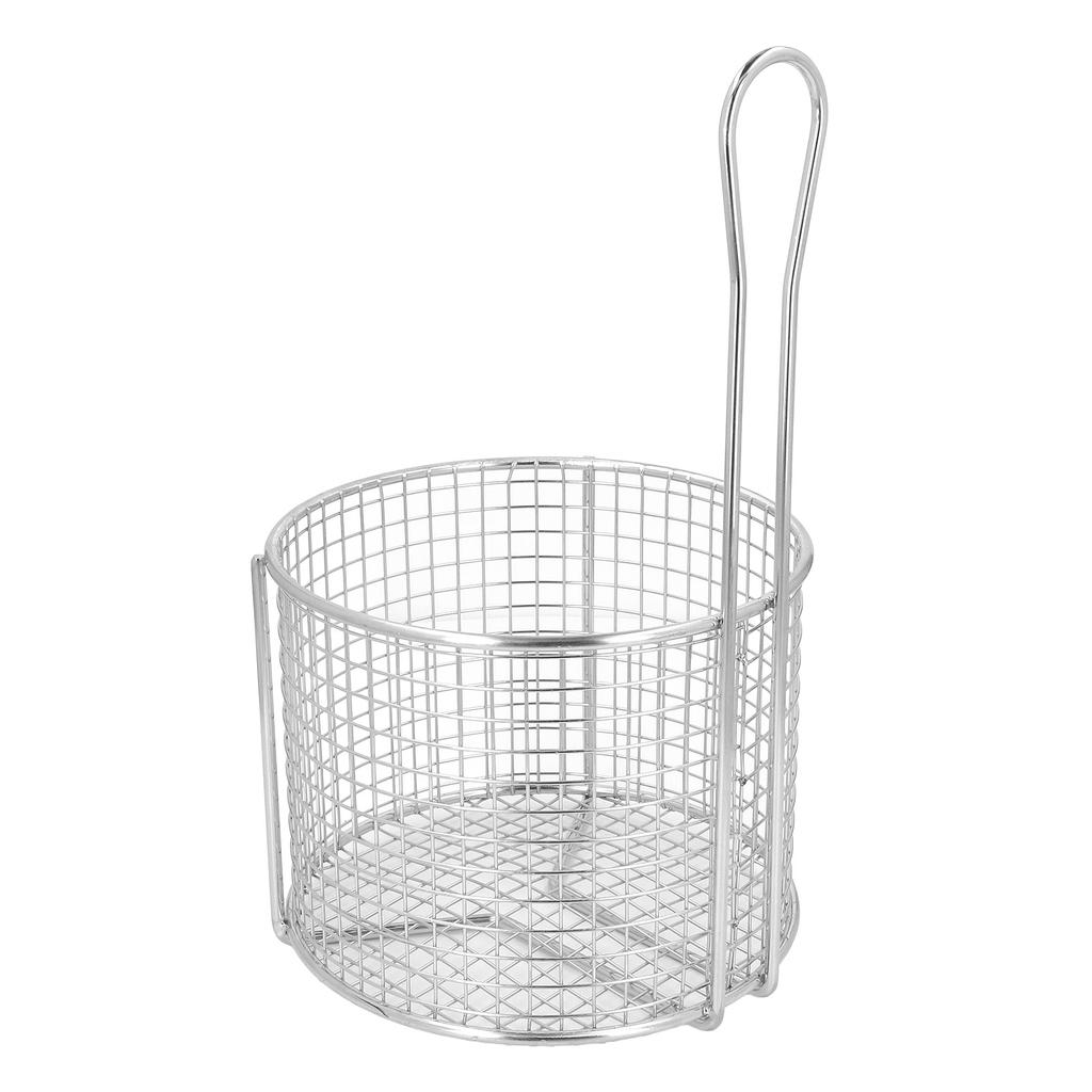 Stainless Steel Fry Basket Reusable Round French Fry Chip Fry Basket with Handle for Frying Serving Food