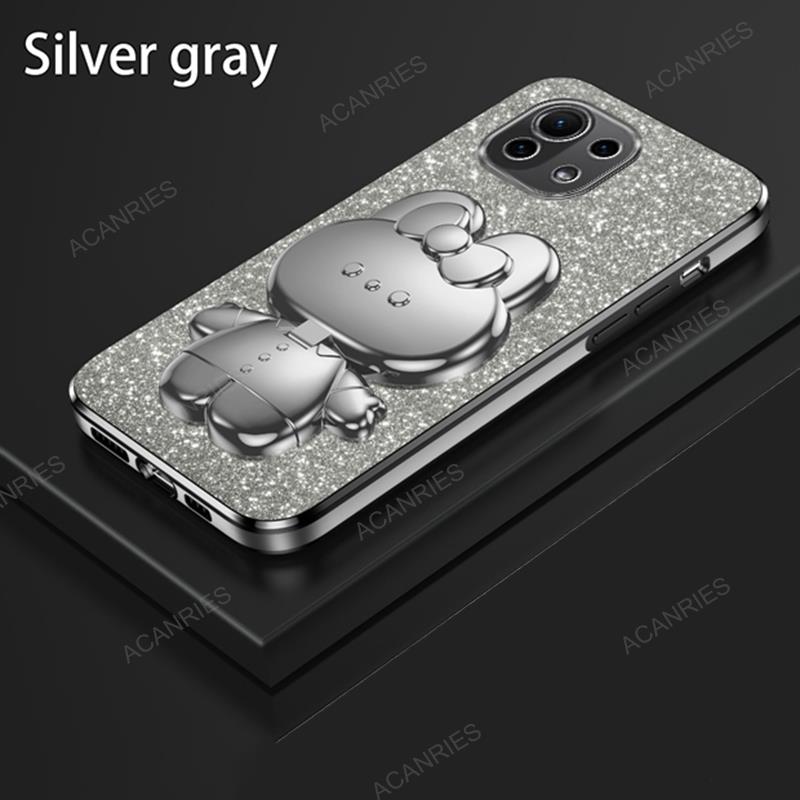 Cute 3D Rabbit Makeup Mirror Stand Plating Soft Case For Xiaomi Mi 11 Lite 5g Ne 12 Pro 12x 12s Protect Back Cover Mi11lite Mi11