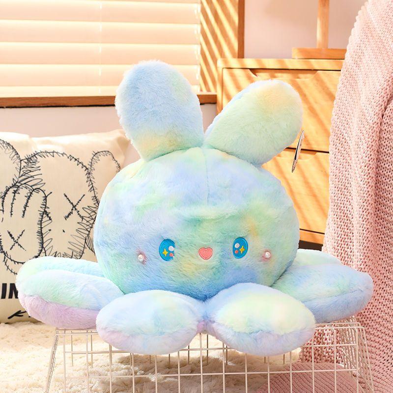 COD Cute Double-Sided Octopus Octopus Rabbit Doll Transformation Flip Plush Toy Octopus Pillow Rag Doll Birthday Gift Cute Super Cute Female