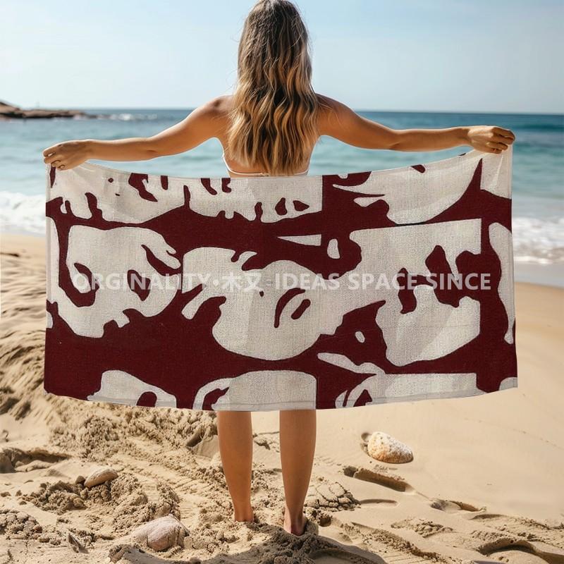 Abstract Face Print Beach Towel Patterned Sunscreen And Windproof Suitable For Swimming Pool Camping Travel
