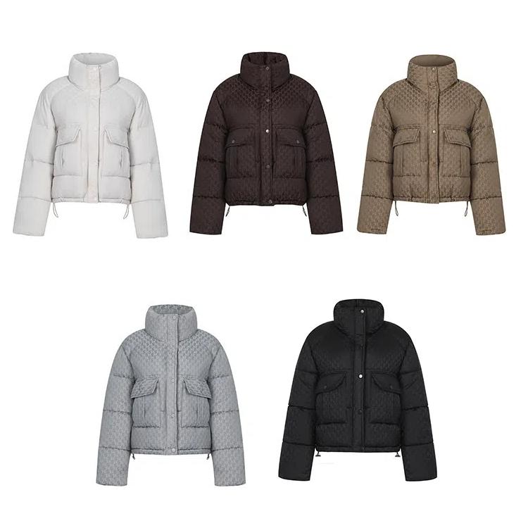 Women’s Short Houndstooth Windproof Thicken Warm Winter Jacket Puffer Jacket