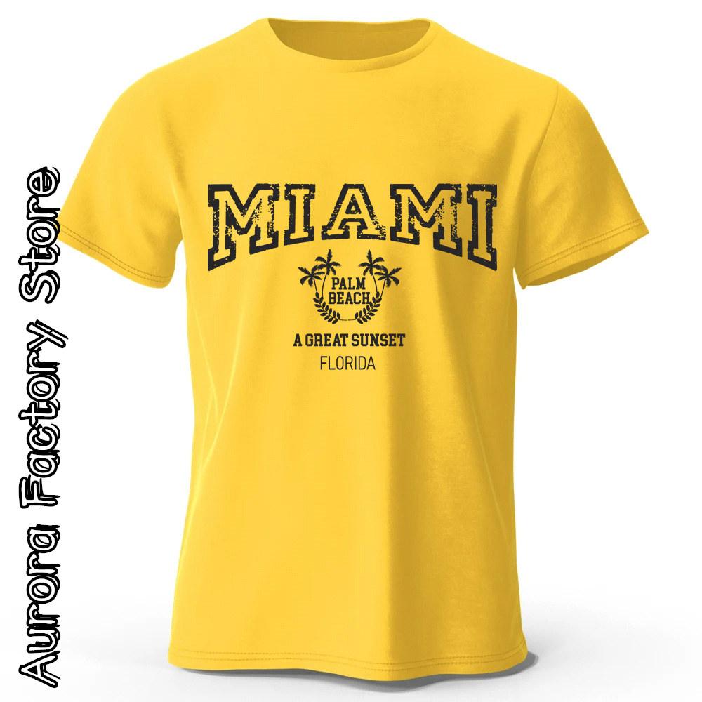 

МАЙАМИ Принт Футболка Лето Мужская Повседневная Хлопковая С Круглым Вырезом Топы Футболки Мужская Мода Camiseta С Коротким Рукавом Одежда Винтаж Уличная Одежда S