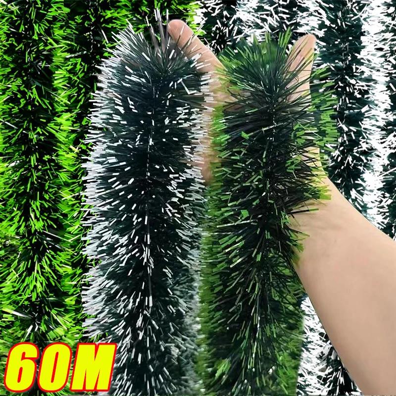 60/2M Christmas Tinsel Ribbons Garland Green Cane Wreath Xmas Tree Hanging Pendent Ornaments Wedding Party Home Decor Supplies