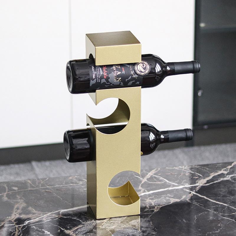 Creative Abstract Metal Geometric Wine Rack Ornaments Model Room Hotel Restaurant Wine Cabinet Living Room Art Soft Decoration