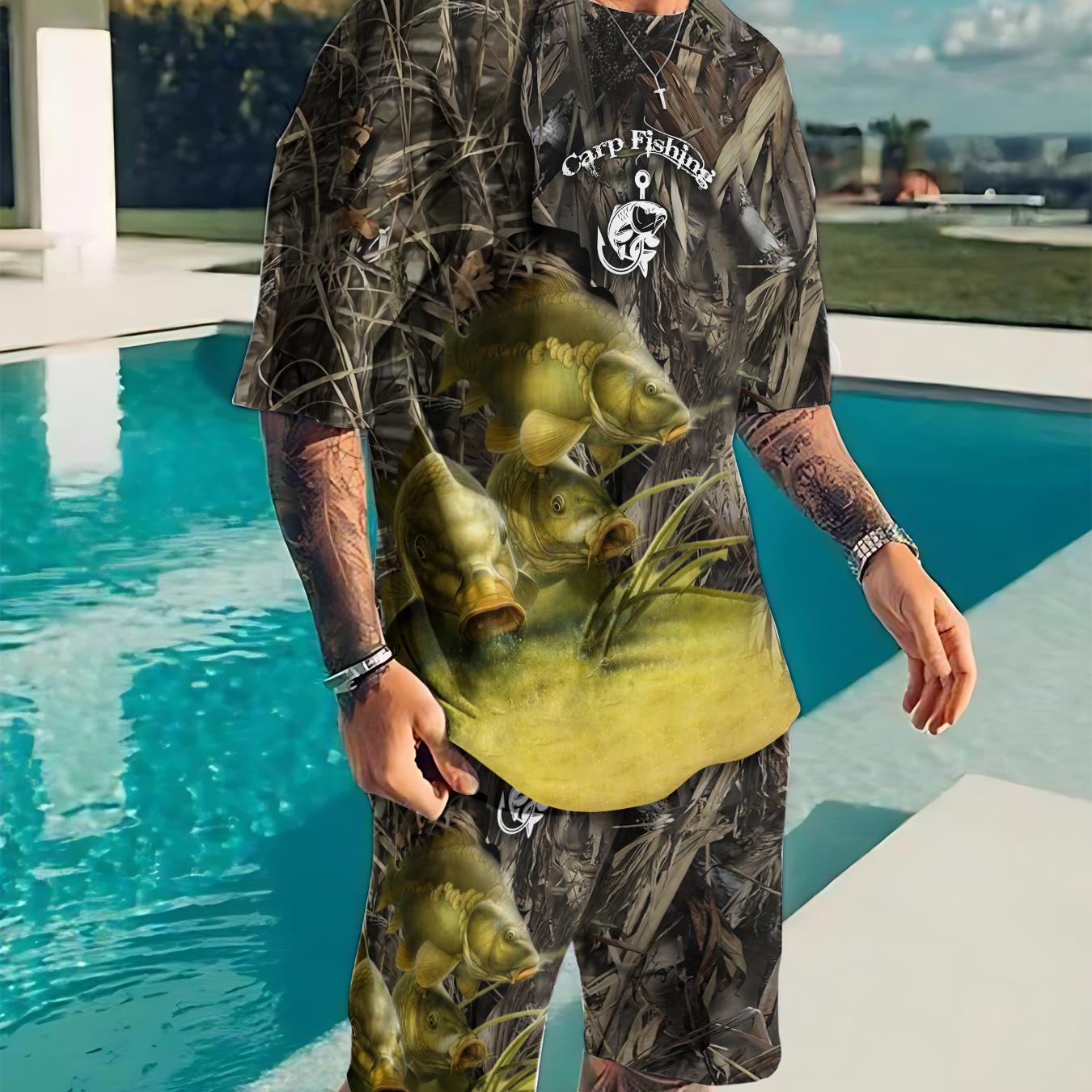 

Мужские футболки и шорты, комплекты из 2 предметов, футболки, модный мужской костюм для рыбалки на окуня, уличная одежда с принтом, повседневный спортивный костюм с короткими рукавами L