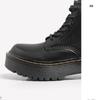 2025 Autumn and Winter Thick-soled Six-hole Open-edge Bead Martin Boots, Black Boots, Heightening Women's Street Cowhide Boots, Medium Tube