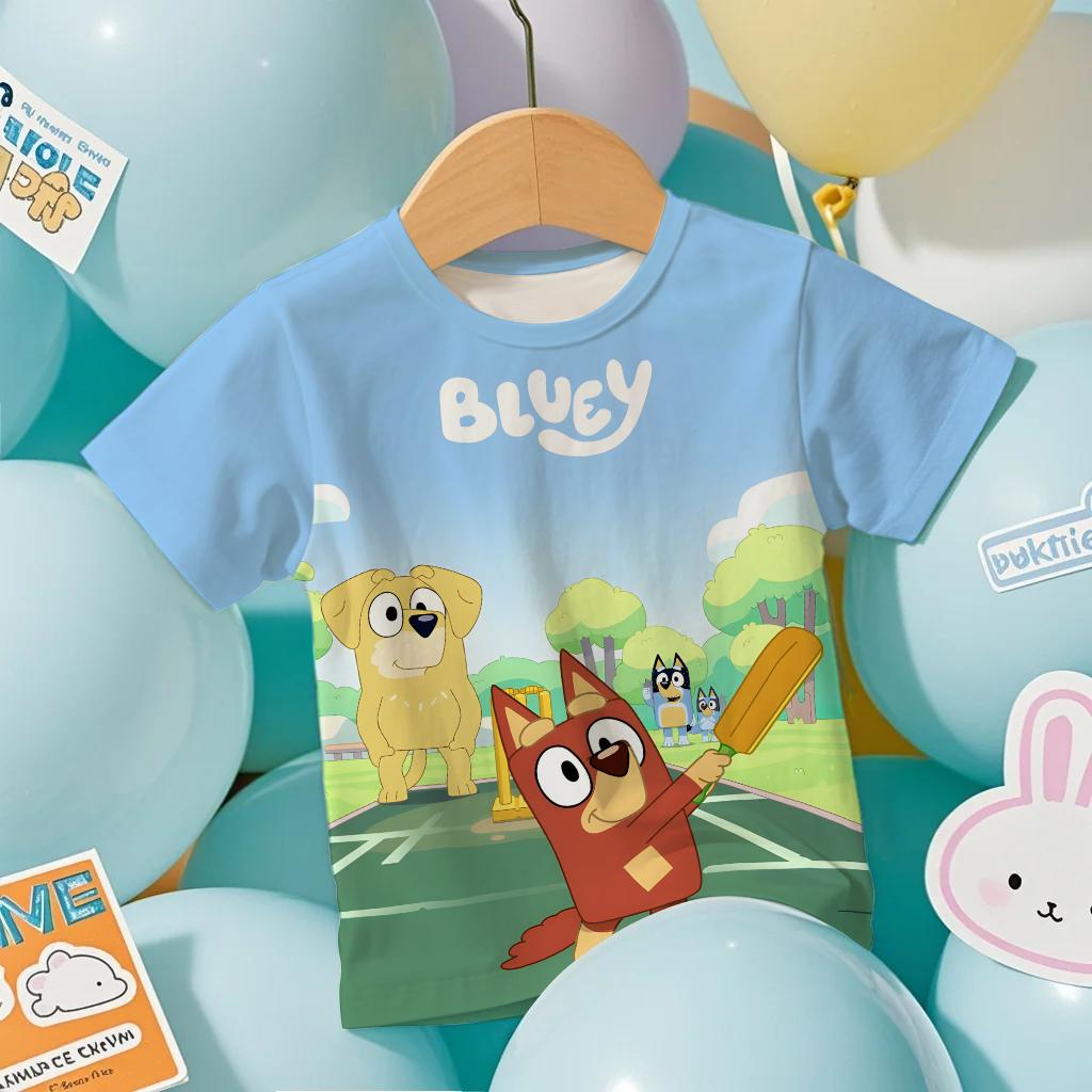 Fashion Bluey Anime 3D Print Men's T-Shirt Summer Cool Short Sleeve Cartoon Anime Print Casual Outdoor Men's and Women's Tees Top