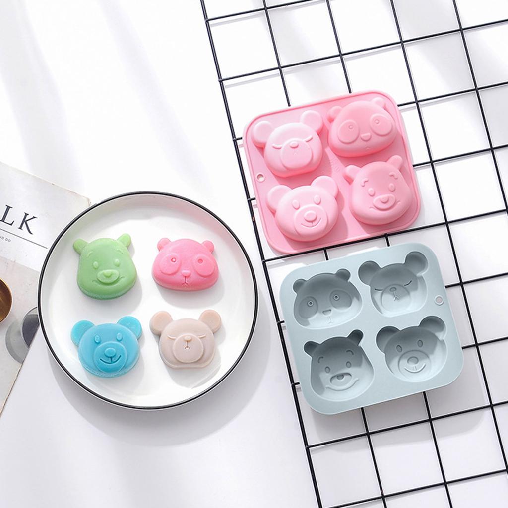 4 Cavities Fondant Moulds Silicone Chocolate Molds Candy Mould Bear Shaped for Birthday Party Cake Decorations Cupcake