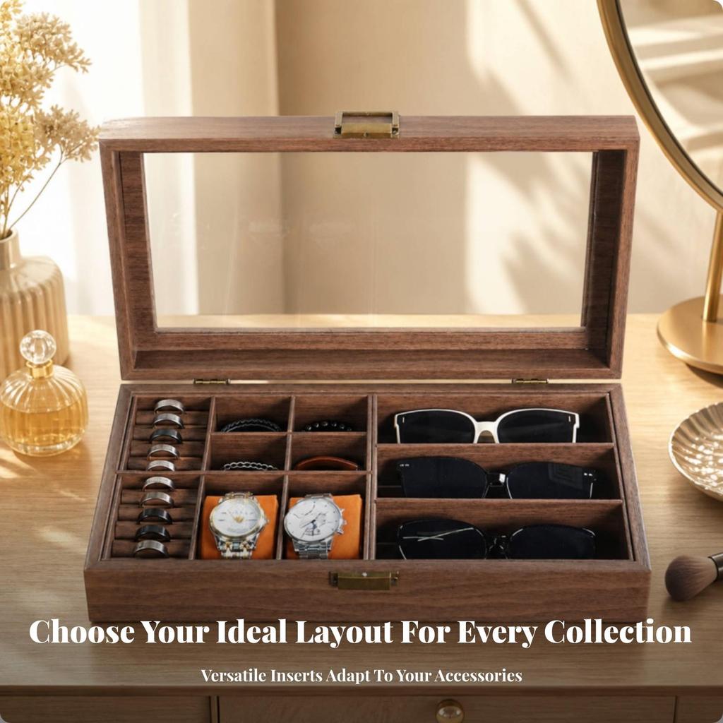 Jewelry Organizer Box with Transparent Lid Dust-Resistant for Dresser, Bedroom