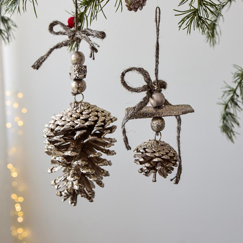 NUCHI Christmas Pine Cone String Ornaments & Wooden Bell Wind Chimes Decorations
