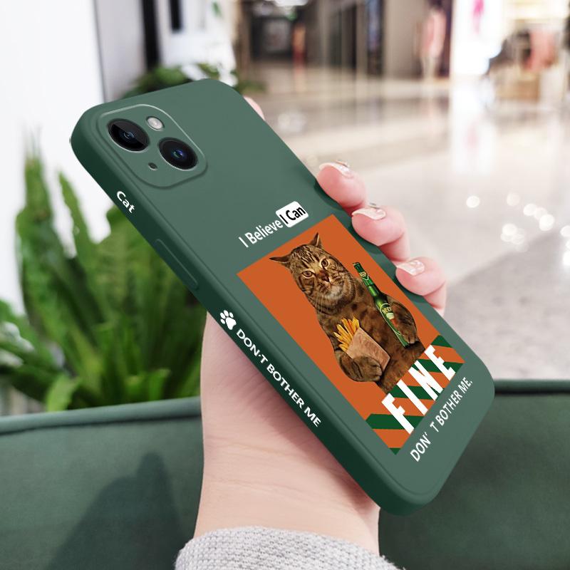 

Beer Cat Phone Case For iPhone 16 15 14 13 12 11 X XR XS Plus Pro Max Mini Silicone Cover iPhone 13 Pro темно-зеленого