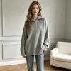 Solid color half-zipper lapel sweater women's soft waxy autumn and winter new loose and lazy outer wear pullover knitted top