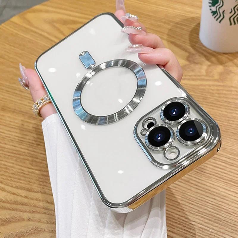 Clear Soft Silicone Protection Case For Magsafe For iPhone 16 15 14 Plus 13 12 11 Pro Max Plating Wireless Magnetic Charge Cover