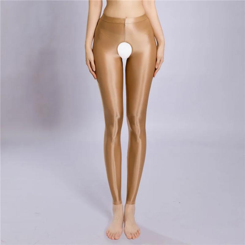 3 Größen Low Waist Damenstrumpfhosen Mit Offenen Zehen Glatte Haptik Nylon Strumpfhosen T-Schritt/Offener Schritt Öl Glänzend Pole Dance Clubwear
