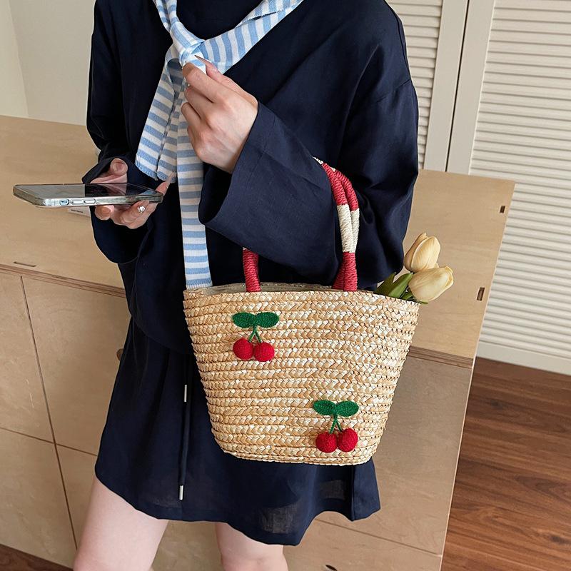 New Woven Women's Bag Handmade Grass Woven Handbag Fashion Embroidery Versatile Shoulder Bag Beach Bag KTB