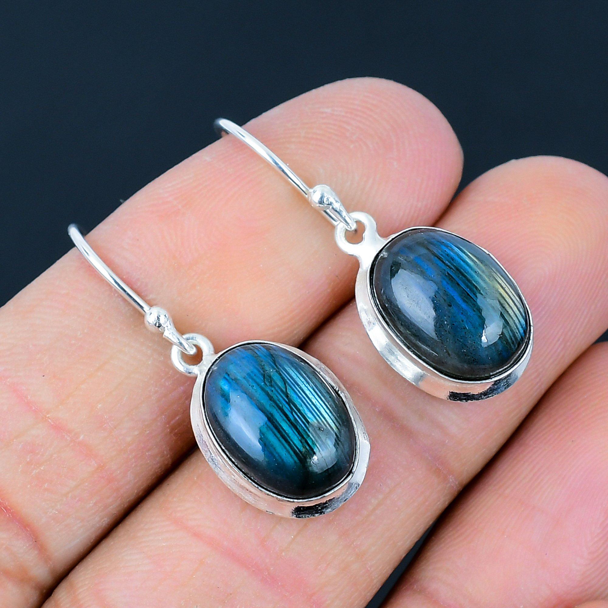 

Ювелирные серьги ручной работы из стерлингового серебра 925 пробы с лабрадоритом 1,46 дюйма